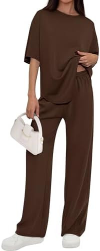 PRETTYGARDEN Women's Summer 2 Piece Lounge Set 2026 Short Sleeve Tops Wide Leg Pants Spring Vacat... | Amazon (US)