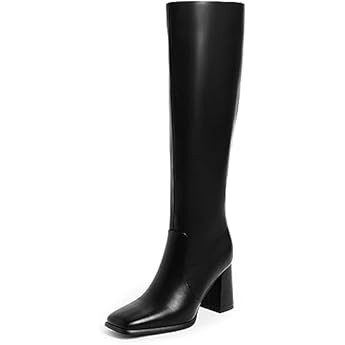 wetkiss Knee High Boots for Women Gogo Boots 70s Boots with Chunky Heel, Square Toe and Side Zipper  | Amazon (US)