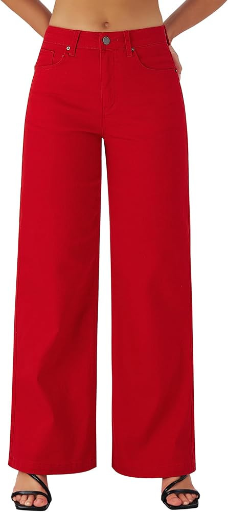 roswear Women's Wide Leg Jeans High Waisted Stretchy Denim Trouser Pants | Amazon (US)