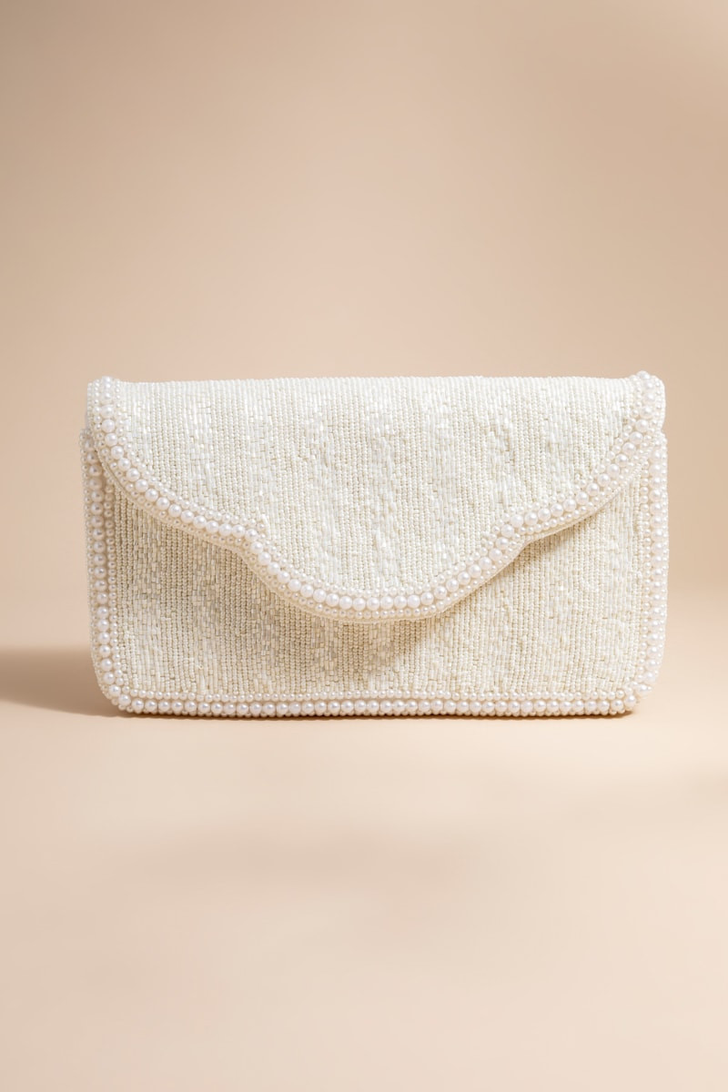 Caitlin Pearl Embellished Scallop Clutch Bag | Francesca's