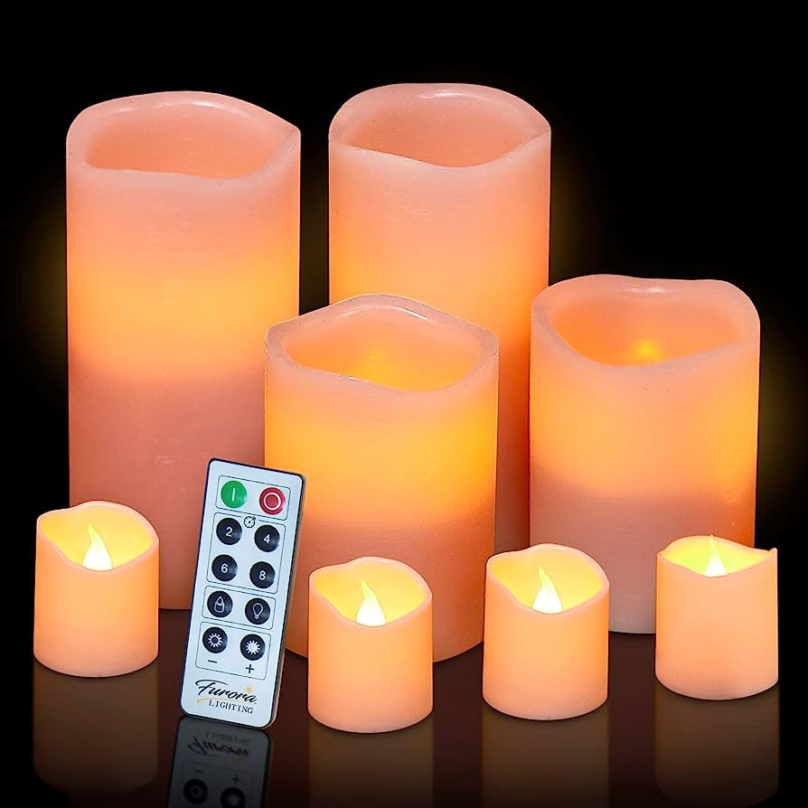 FURORA LIGHTING LED Flameless Candles with Remote Control, Pink in Set of 8, Real Wax Battery Ope... | Amazon (US)