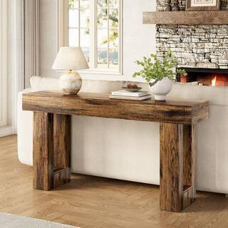 Turrella 62.99 in. Rustic Brown Console Tables, Rectangle Wooden Console Table with Wooden Frame ... | The Home Depot