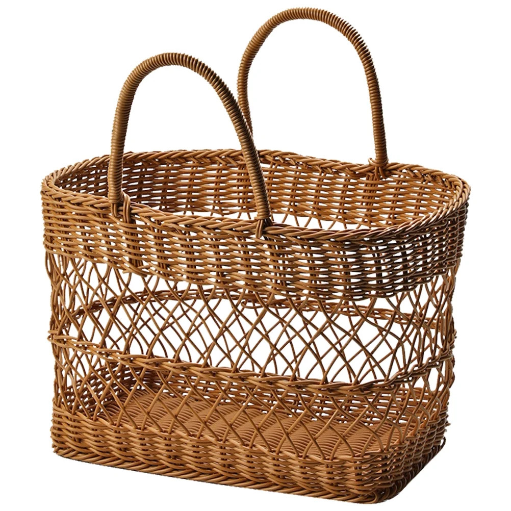 Portable Camping Use Basket Imitation Rattan Woven Basket Picnic Food Storage Basket - Walmart.co... | Walmart (US)