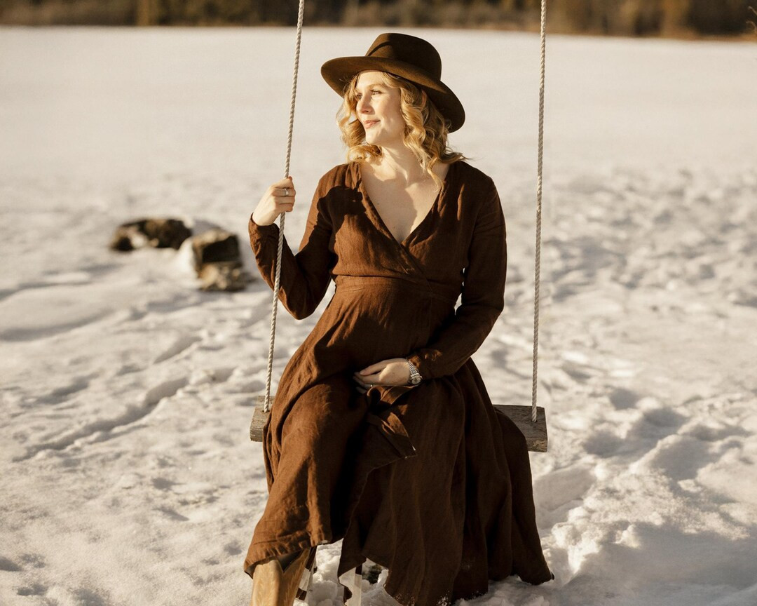 BROWN WRAP DRESS | Formal Cocktail Dress Made From Luxuriously Soft Twill Linen - Etsy UK | Etsy (US)