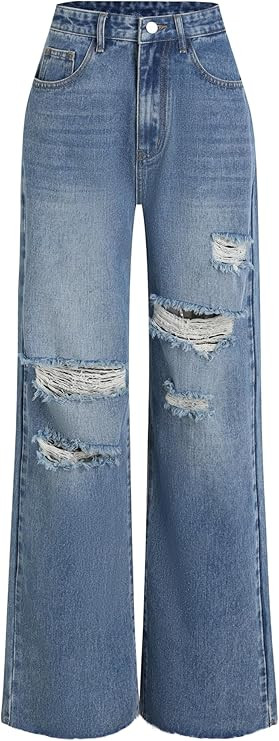 CIDER Women’s Ripped Jeans High Waisted Distressed Baggy Straight Wide Leg Pants | Amazon (US)