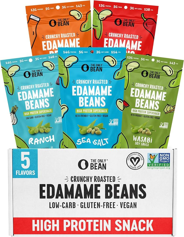 The Only Bean Crunchy Roasted Edamame Bean Snacks (5 Flavors), Healthy Snacks for Kids and Adults... | Amazon (US)