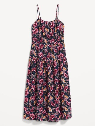 Waist-Defined Floral Linen-Blend Smocked Midi Cami Dress for Women | Old Navy (US)