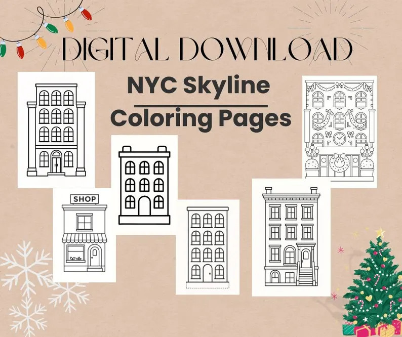 NYC Christmas Coloring Village — Printable Holiday Tradition for Kids - Etsy | Etsy (US)