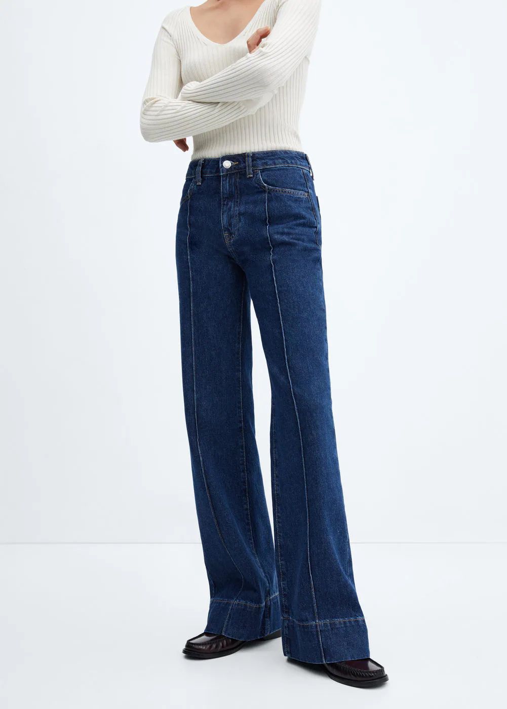Wide-leg jeans with decorative seams  -  Women | Mango USA | MANGO (US)