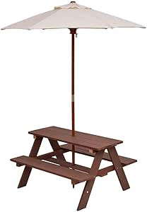Costzon Kids Picnic Table, Wooden Table & Bench Set w/Removable & Foldable Umbrella, Toddler Pati... | Amazon (US)