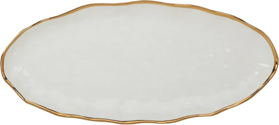 Regency Gold 19.5-Inch Porcelain Oval Fish Platter with Scalloped Edges & Metallic Gold Rim, Eleg... | Amazon (US)