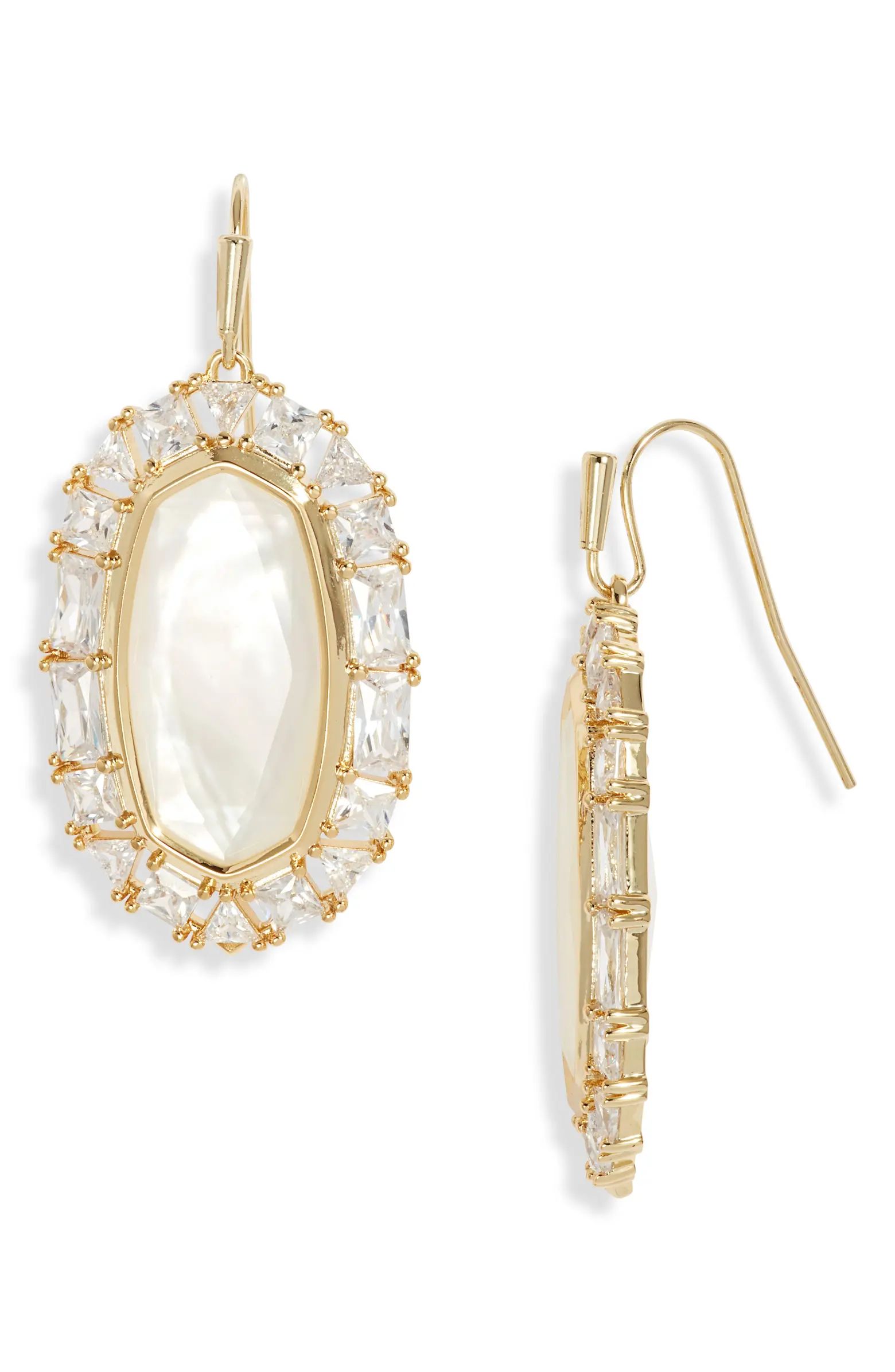 Elle Crystal Frame Mother-of-Pearl Drop Earrings | Nordstrom