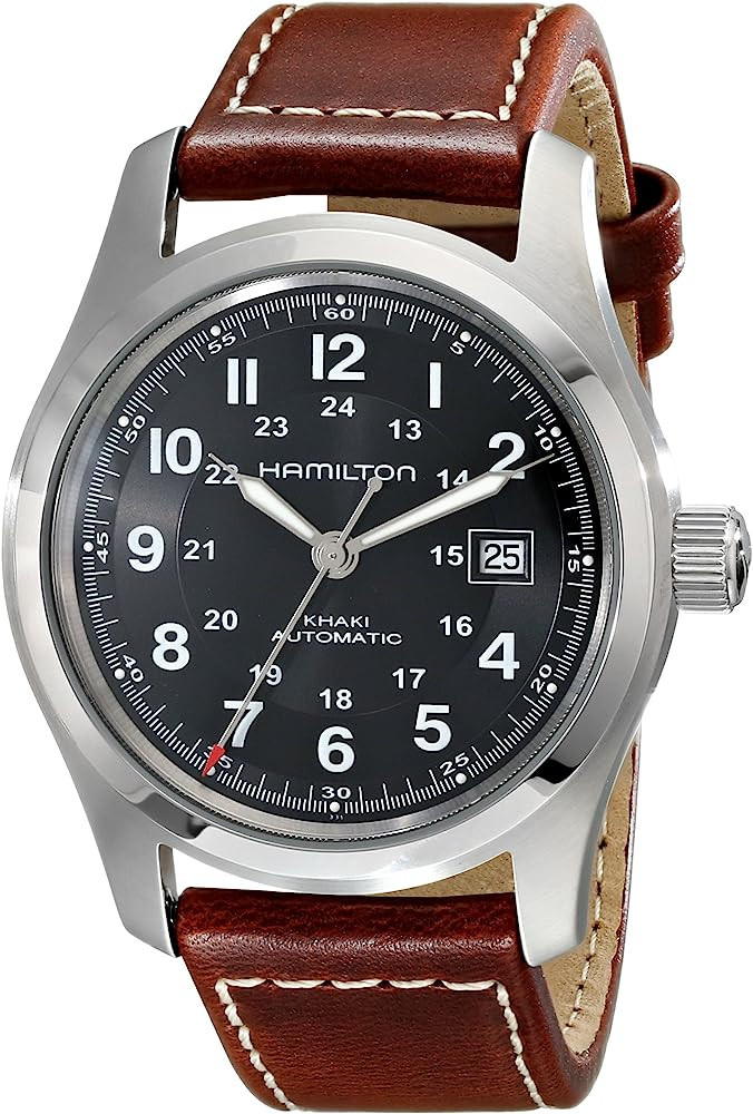 Hamilton Men's H70555533 Khaki Field Stainless Steel Automatic Watch with Brown Leather Band | Amazon (US)