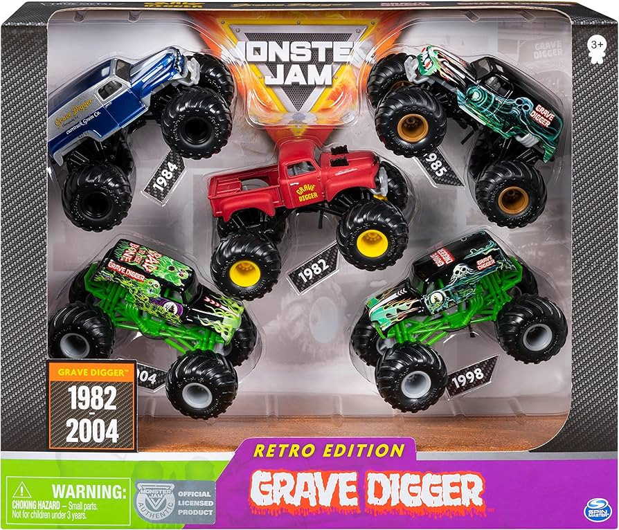 Monster Jam Grave Digger Monster Truck 5pc Value Pack: 1:64 Scale Retro Die-Cast Gift Set with Ic... | Amazon (US)