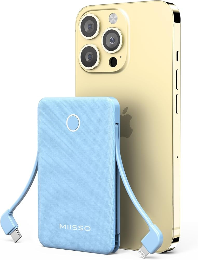 6000mah Ultra Slim Built in Cables Power Bank, Card Size Built in USB C Cords Battery Pack Portab... | Amazon (US)