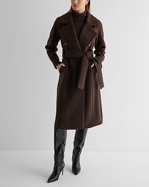 Faux Wool Double Breasted Signature Wrap Coat | Express