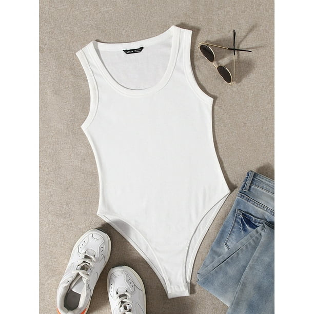 White Women's Scoop Neck Solid Bodysuit Basics XS(2) S043X - Walmart.com | Walmart (US)