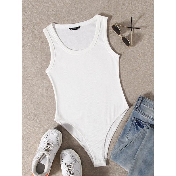 White Women's Scoop Neck Solid Bodysuit Basics S(4) S043X | Walmart (US)