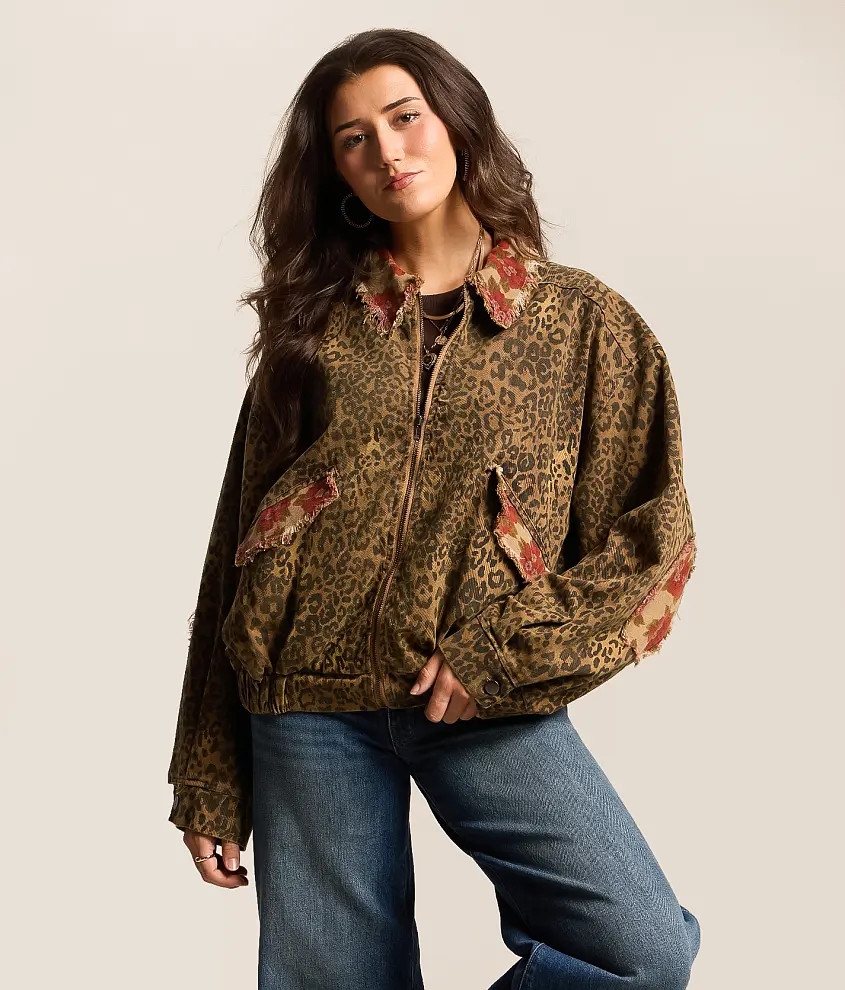 Washed Floral Leopard Oversized Jacket | Buckle