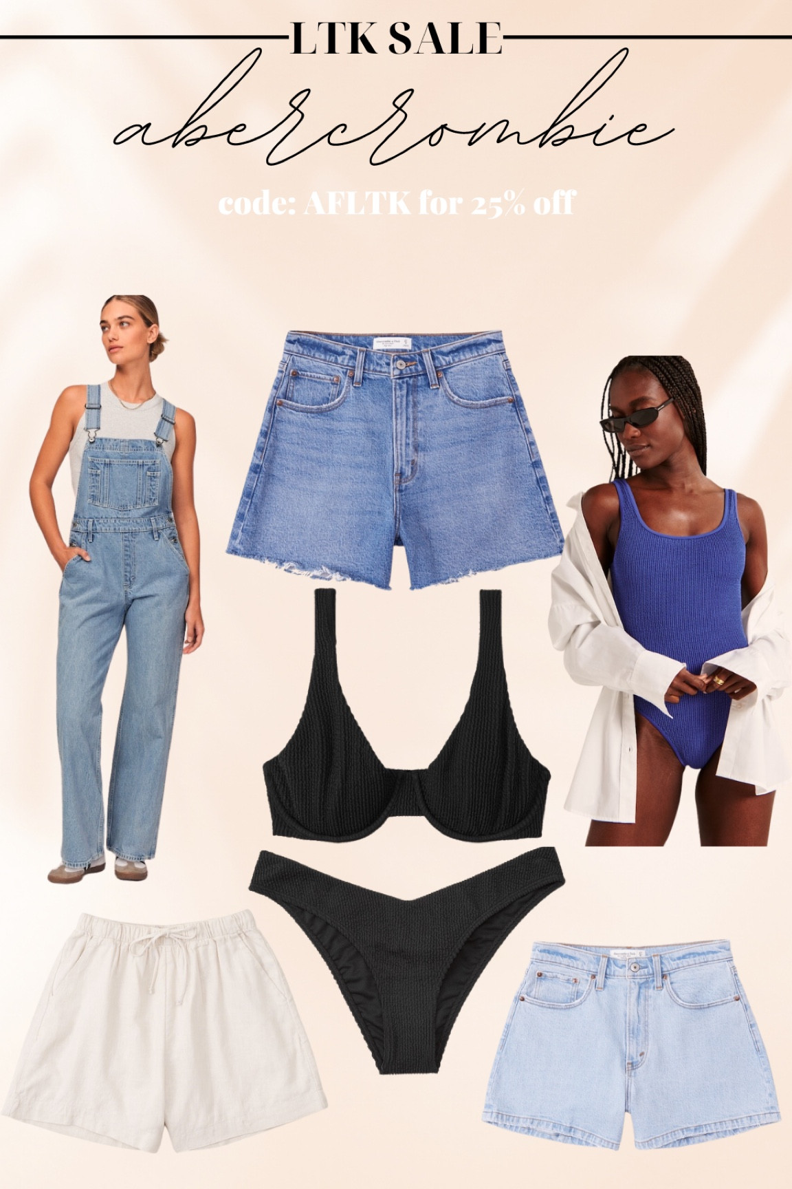 Abercrombie 25% off everything! Code AFLTK 

swim / overalls / jean shorts / summer 

#LTKSeasonal #LTKSale #LTKsalealert