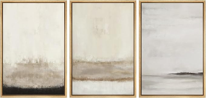 SIGNFORD Framed Canvas Print Wall Art Set Minimal Gray Tan Paint Stroke Landscape Abstract Shapes... | Amazon (US)