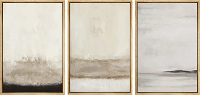 SIGNFORD Framed Canvas Print Wall Art Set Minimal Gray Tan Paint Stroke Landscape Abstract Shapes... | Amazon (US)