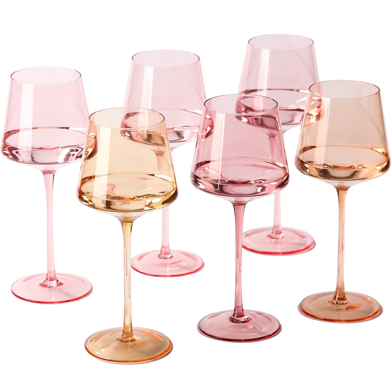 Pink wine glasses set Pink Valentine's Day gift-Pink Colored Wine Glasses Set of 6 -Pink wine gla... | Amazon (US)