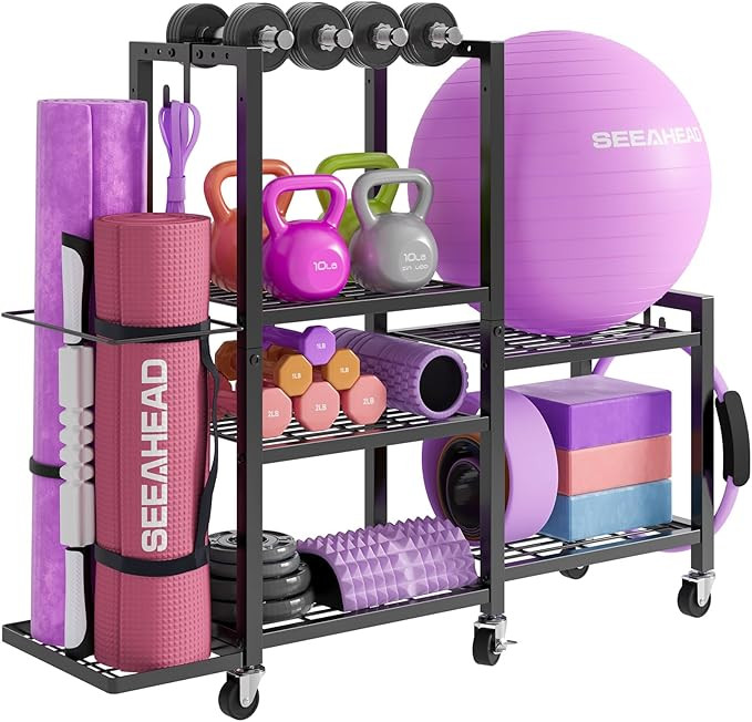 6-Tier Home Gym Storage Rack with Wheels, Dumbbell Weight Rack and Yoga Mat Organizer, Multi-Purp... | Amazon (US)