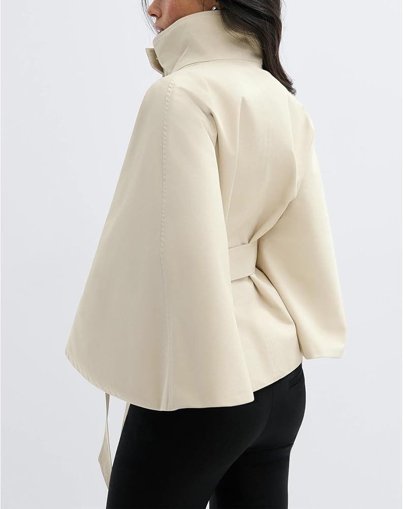 Womens Short Cape Trench Jackets High Collar Batwing Sleeve Spring Fall Pea Coats Trendy Outwear ... | Amazon (US)
