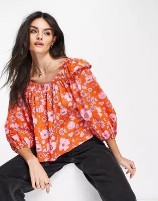 Free People Miss Daisy floral printed smock blouse in pink | ASOS (Global)