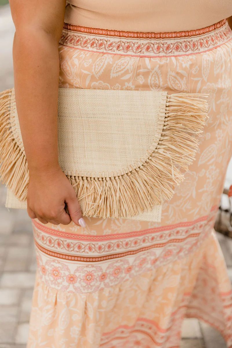 Catch A Breeze Large Jute Fringe Clutch | The Pink Lily Boutique