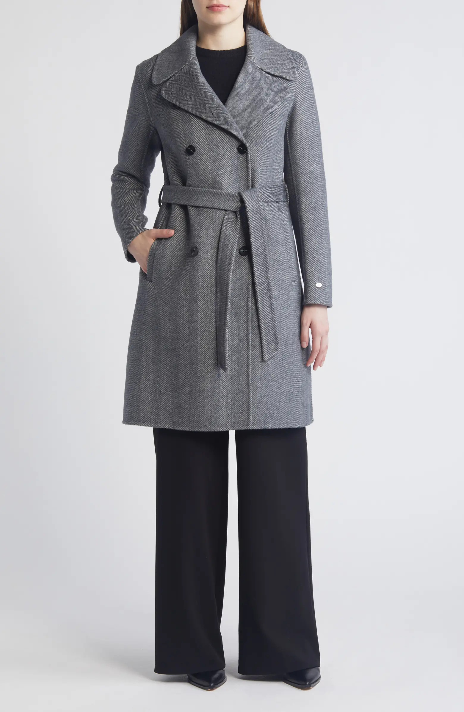 Safira Double Breasted Wool Herringbone Coat | Nordstrom