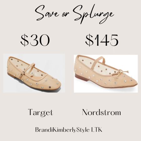 Save or Splurge!! These studded mesh flats from Nordstrom are trendy and cost  $145 but if you want to save on trends Target has a version of these for $30! Target shopping, save, summer trends, I linked them below 💕
 BrandiKimberlyStyle

#LTKSeasonal #LTKshoecrush #LTKstyletip