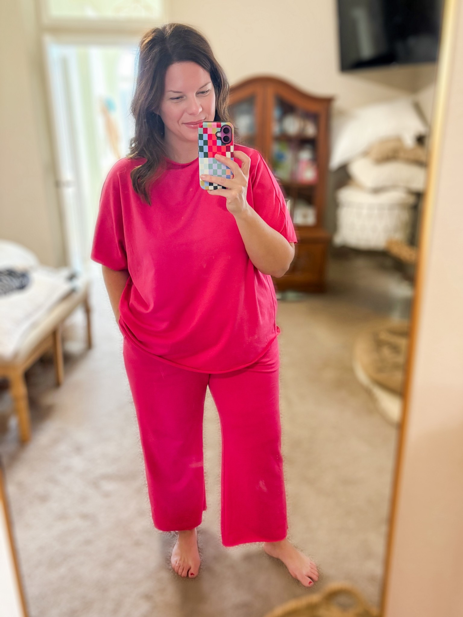 LOVE this set!💕 It’s so versatile; wear it at home, at a casual workplace, traveling, everywhere! 

Wearing an XL (true to size). I’m 5’4. The bottom can easily be cut with scissors to have a raw hem if you need more of a cropped look.

This set comes in so many other colors! Navy is next on my list! 👀 

#LTKMidsize #LTKootd #LTKValentine