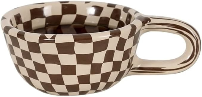Coffee Mug Creative Irregular Checkerboard Coffee Ceramic Cup Office Mug High-value Retro Cup Aft... | Amazon (US)