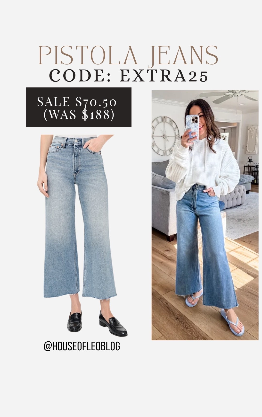 Code: EXTRA25. Pistola wide leg jeans. I sized up to a 26.

#LTKSaleAlert #LTKOver40 #LTKPetite