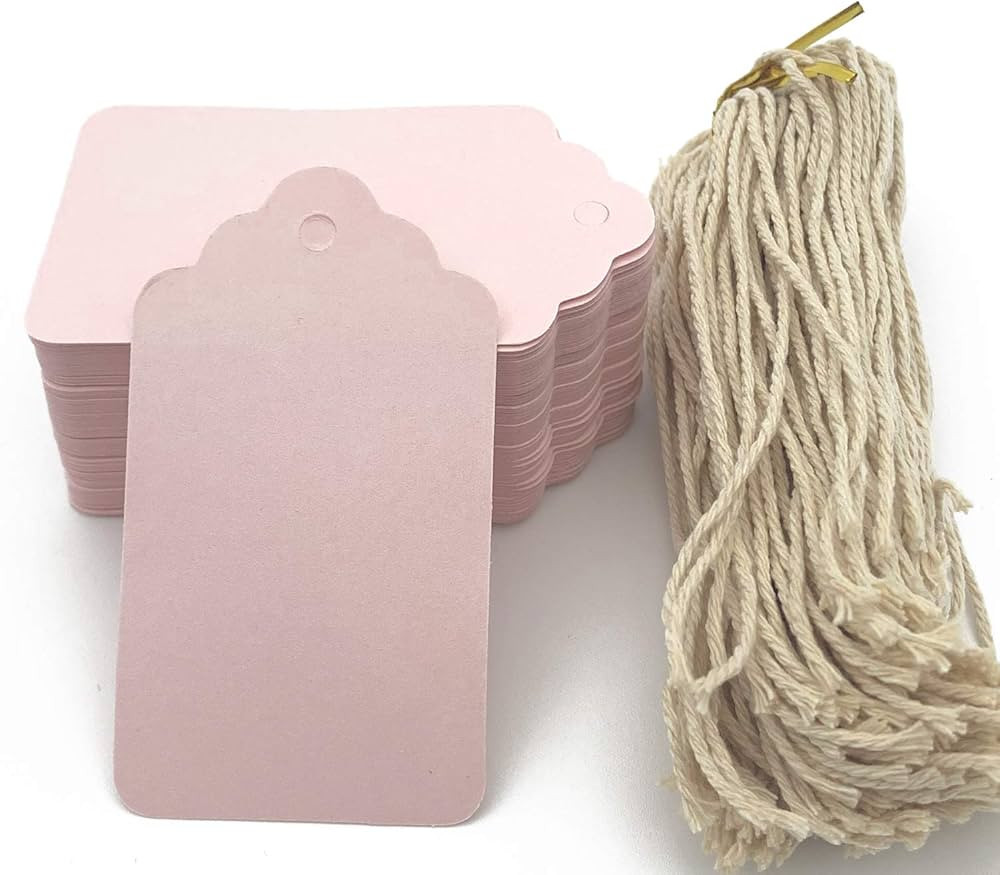100pcs Pink Paper Hang Gift Tags, Blank Marking Tags with String for Baby Shower Favors,Valentine... | Amazon (US)
