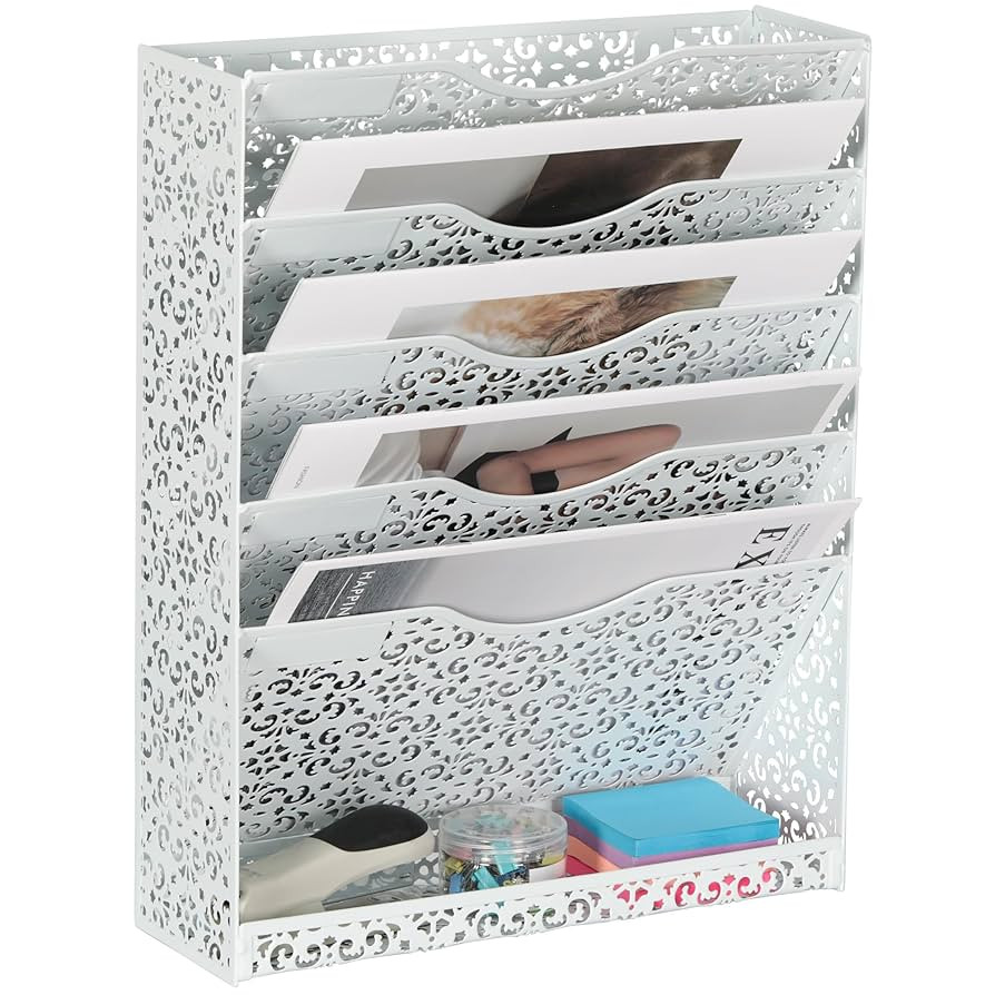 EasyPAG Desk File Organizer Heavy Duty Metal Wall Mount File Holder 5 Tier Mail Paper Folder Hold... | Amazon (US)