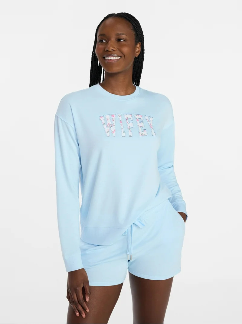 Joyspun Women's French Terry Knit Bridal Long Sleeve Sleep Top, Sizes XS to 3X | Walmart (US)