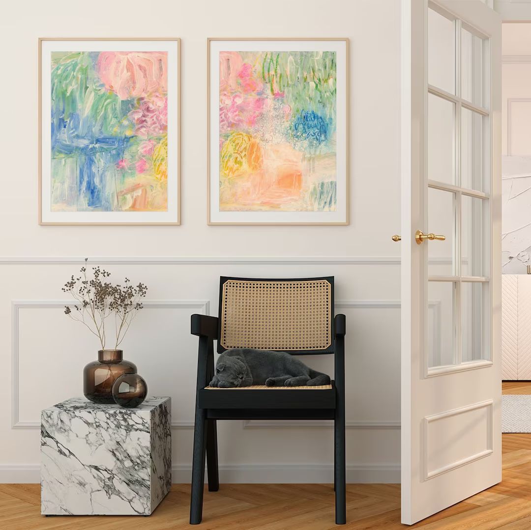 Pastel Abstract Art Prints, Set of 2 Prints, Abstract Floral Wall Art, Colorful Modern Wall Art, ... | Etsy (US)