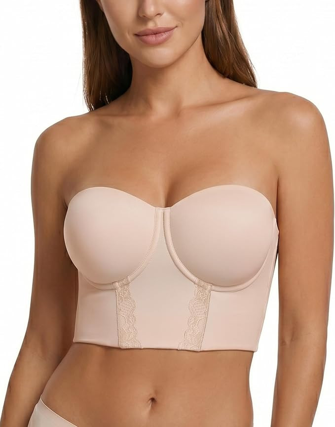 Lemorosy Women's Non-Slip Full Figure Longline Strapless Corset Bustier Bra | Amazon (US)