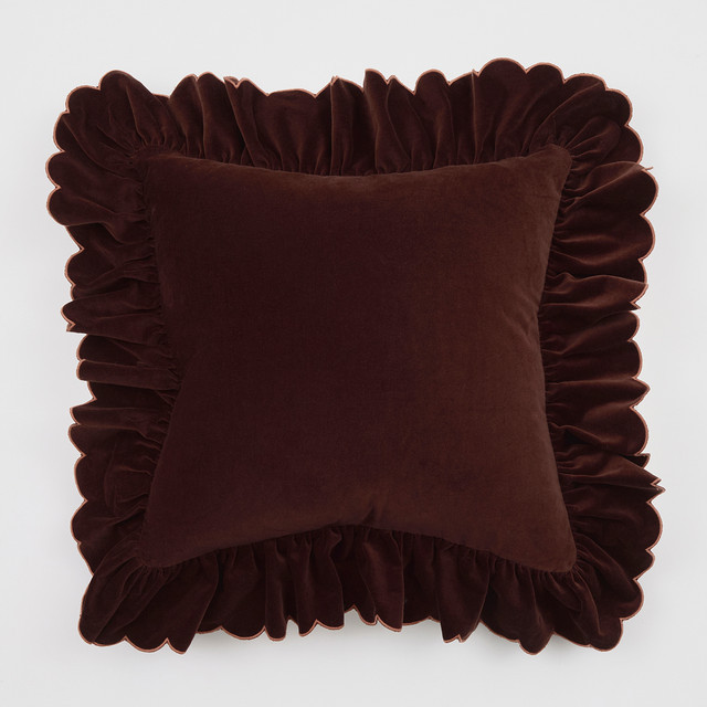 Celine Scalloped Frill Velvet Feather Cushion | Pillow Talk AU