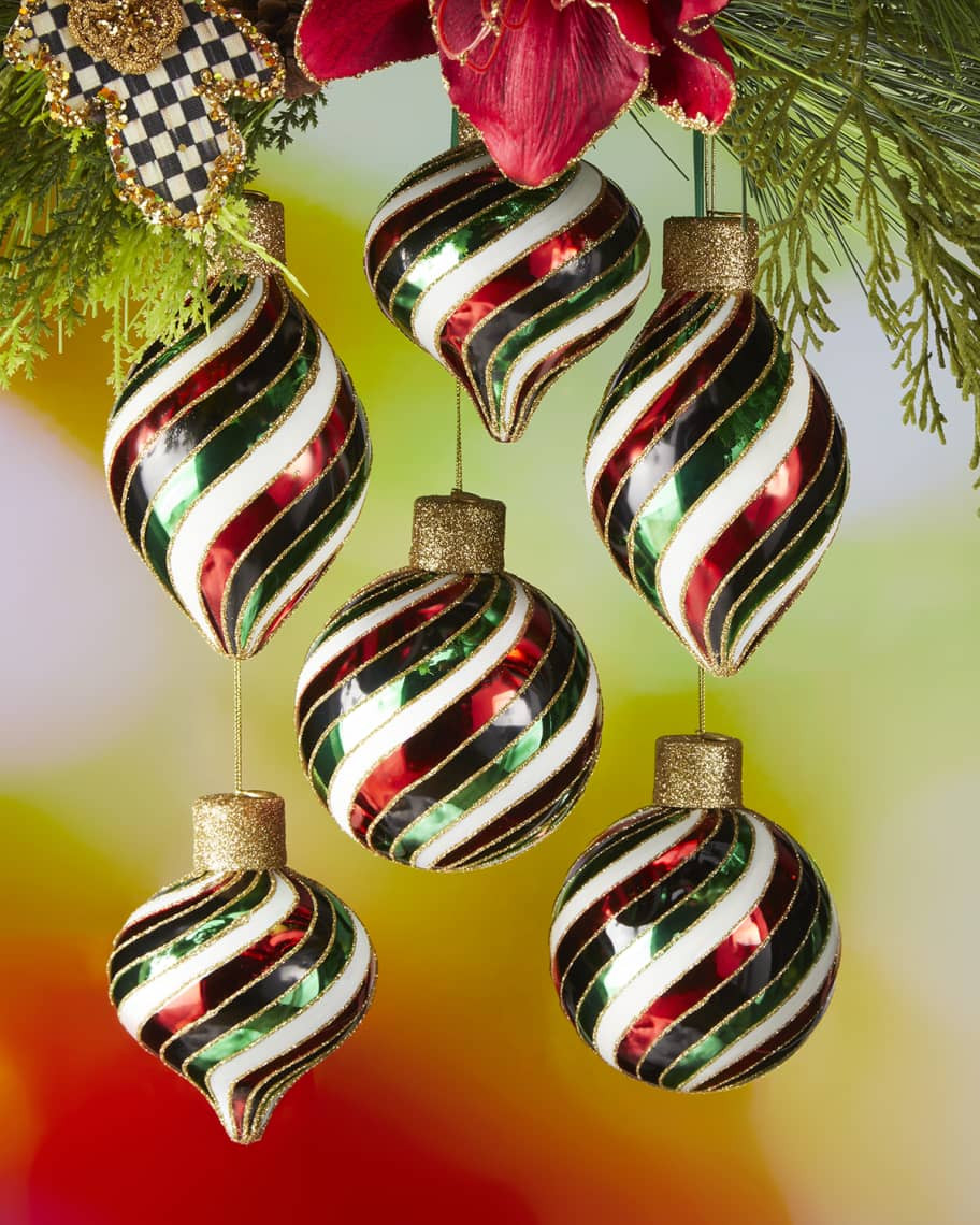 MacKenzie-Childs Christmas Magic Swirl Glass Ornaments, Set of 6 | Neiman Marcus