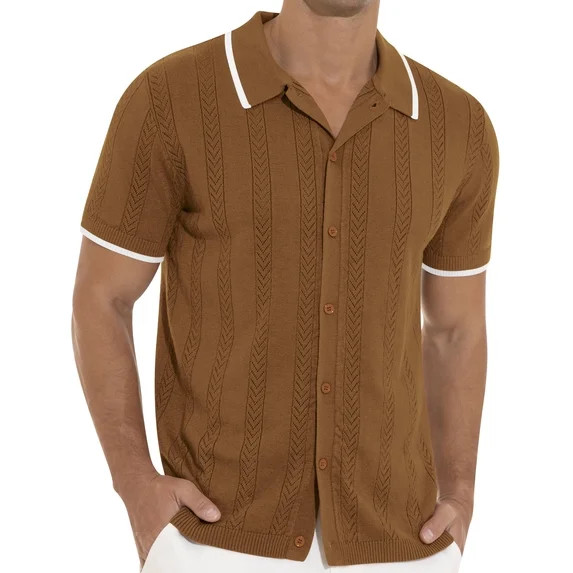 Iceglad Men's Casual Button Down Shirt Short Sleeve Vintage Clothes Knit Polo Shirts Summer Beach... | Walmart (US)