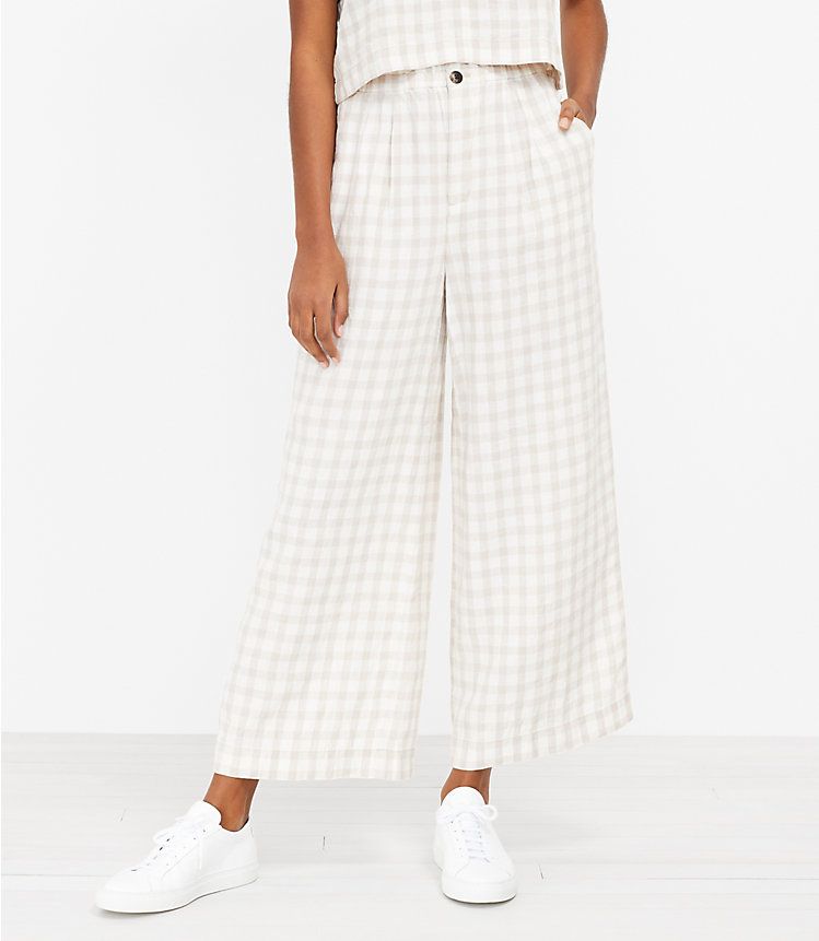 Lou & Grey Gingham Linen Wide Leg Pants | LOFT