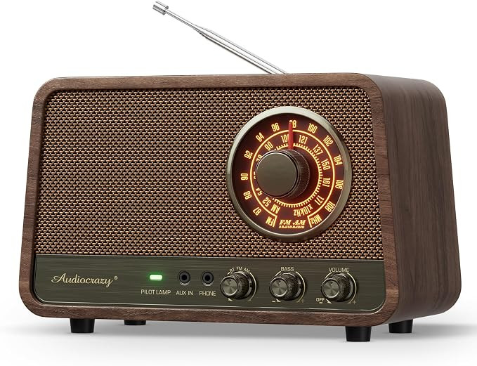 Vintage Wood AM FM Bluetooth Radio,10W Powerful Sound, Espresso | Tabletop Retro Bluetooth Speake... | Amazon (US)