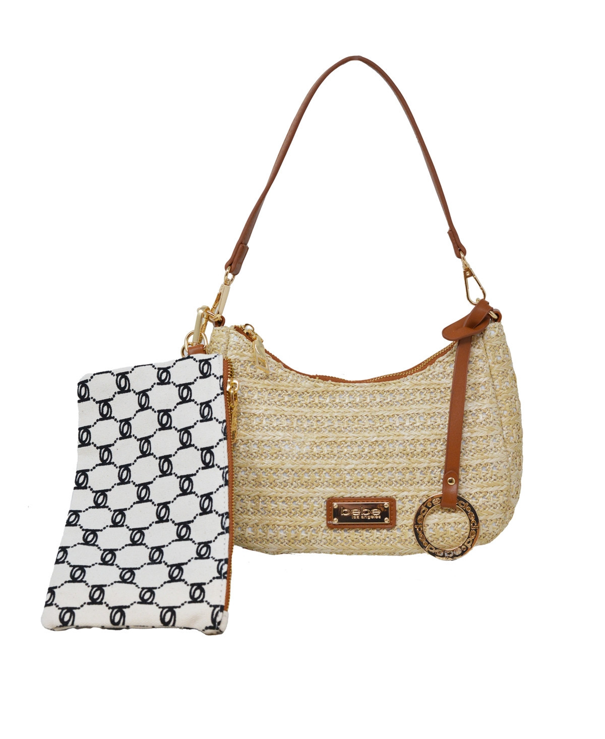 Bebe Eva Straw Small Shoulder Bag - Natural / Cognac | Macy's