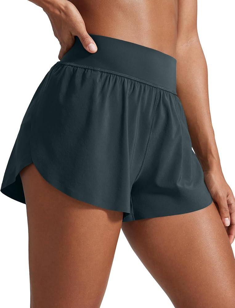 CRZ YOGA High Waisted Dolphin Athletic Running Shorts for Women 3" High Split Comfy Mesh Liner fo... | Amazon (US)