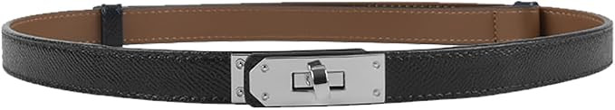 Women's Skinny Leather Belt with Adjustable Silver Turn-Lock Buckle - Ideal for Dresses, Jeans, a... | Amazon (US)