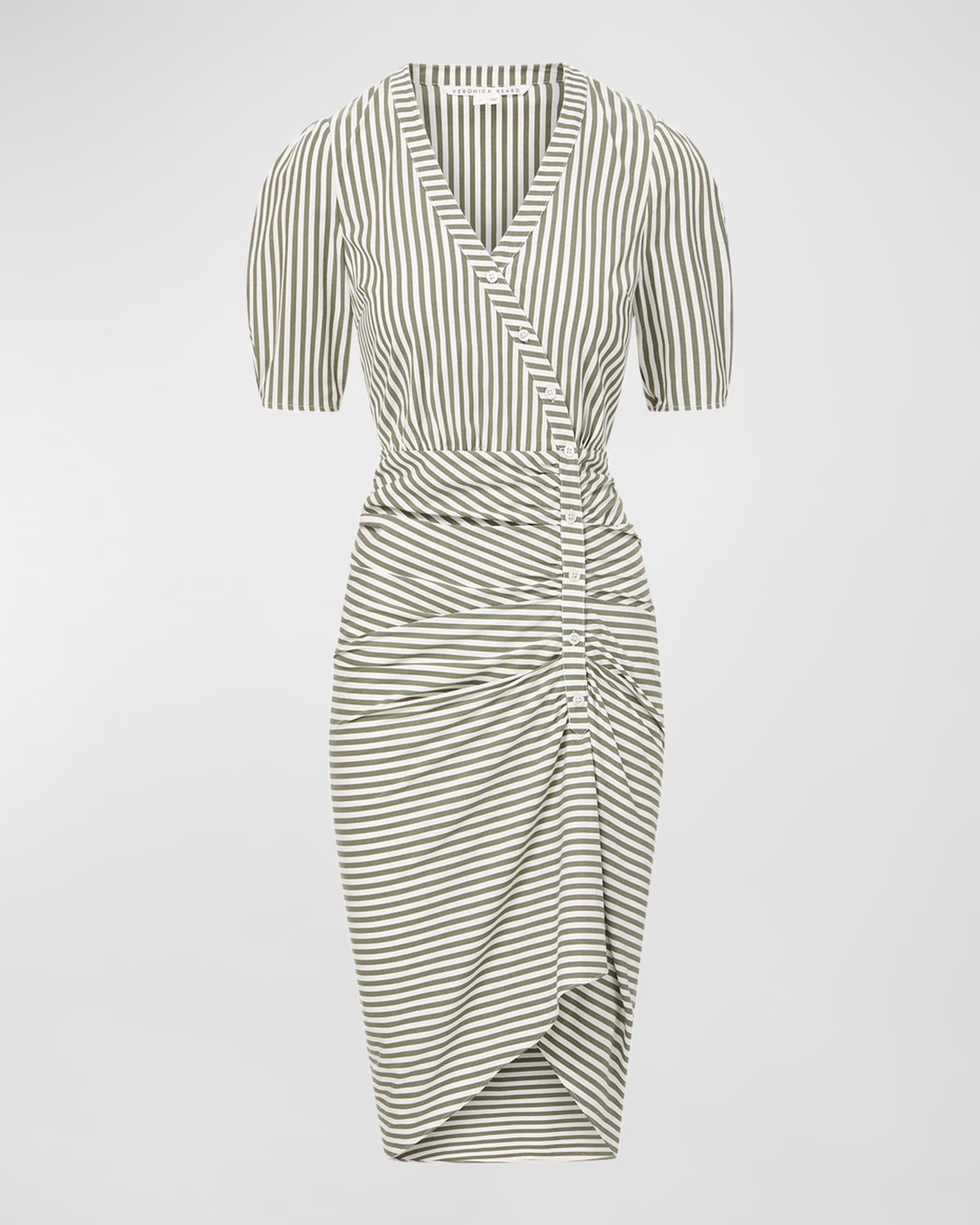 Stripe Ruched Midi Shirtdress | Neiman Marcus